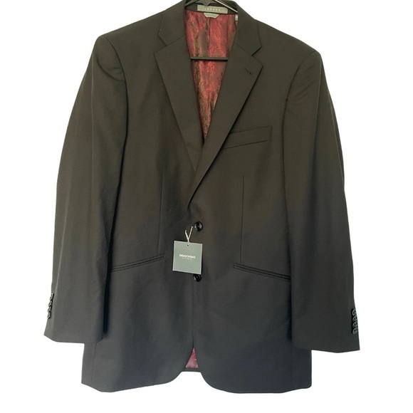 Indochino Luxury Men's NWT CUSTOM SIZE Suit Blazer 40R Black Red Wool Blend - Picture 1 of 9